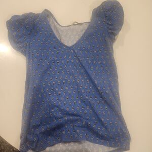 NWOT Loft Paisley Ruffle Cinched Sleeve V-Neck Top Size XS